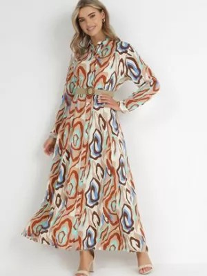 Zdjęcie produktu Beżowa Sukienka Koszulowa Maxi z Plecionym Paskiem Maybelle