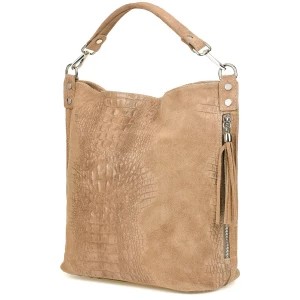 Zdjęcie produktu Beżowa torebka skórzana zamszowa damska shopper brązowy, beżowy Merg