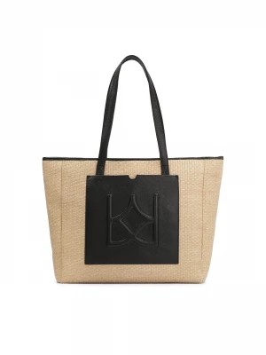Zdjęcie produktu Beżowa torebka z rafii z czarnymi skórzanymi wstawkami Kazar