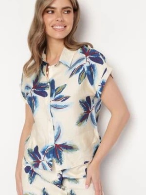 Zdjęcie produktu Beżowa Wiskozowa Koszula z Krótkim Rękawem we Florystyczny Print Venaia