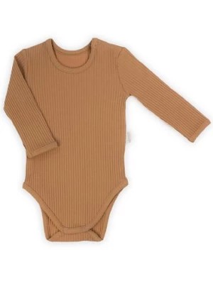 Zdjęcie produktu Beżowe body niemowlęce z długim rękawem z prążkowanej bawełny Nicol