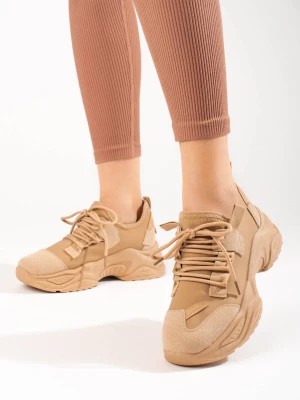 Zdjęcie produktu Beżowe sneakersy damskie na platformie Shelovet Merg