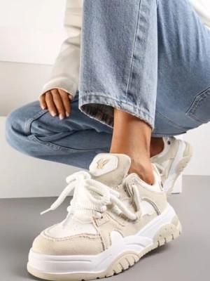 Zdjęcie produktu Beżowe Sneakersy na Niskiej Platformie z Grubymi Sznurówkami Nerisses