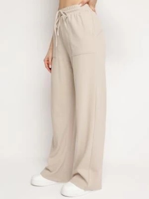 Zdjęcie produktu Beżowe Spodnie Dresowe z Elastycznej Bawełny z Szerokimi Nogawkami Summera