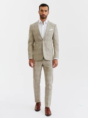 Zdjęcie produktu Beżowe spodnie męskie w kratę Pako Lorente