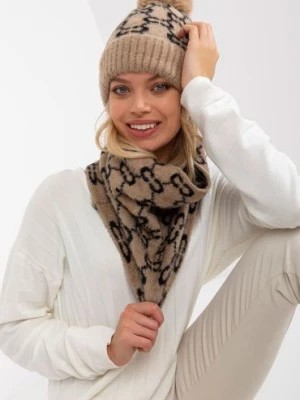 Zdjęcie produktu Beżowo-czarna damska czapka zimowa z pomponem