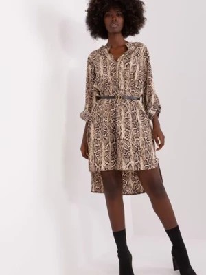 Zdjęcie produktu Beżowo-czarna sukienka damska z printem i paskiem Italy Moda