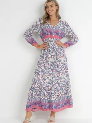 Zdjęcie produktu Beżowo-Niebieska Sukienka Boho z Wiskozy Lohine