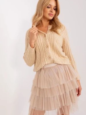 Zdjęcie produktu Beżowy rozpinany sweter damski z warkoczami