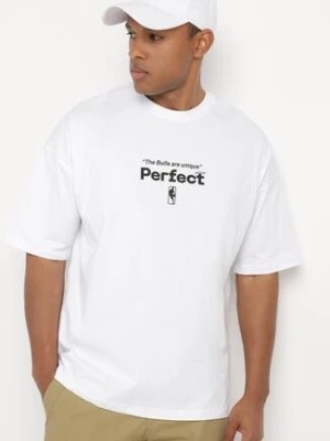 Zdjęcie produktu Biała Bawełniana Koszulka T-shirt z Krótkim Rękawem Ozdobiony Nadrukami Citara