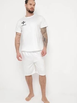 Zdjęcie produktu Biała Bawełniana Piżama 2-Częściowa Koszulka z Nadrukiem i Luźne Szorty Tarietha