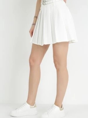 Zdjęcie produktu Biała Bawełniana Spódnica z Dwoma Paskami z Klamerkami Koriana
