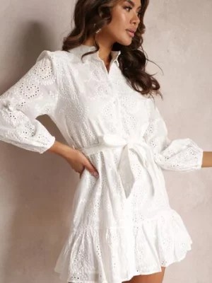 Zdjęcie produktu Biała Bawełniana Sukienka Ozdobiona Haftem Koszulowa Baucia