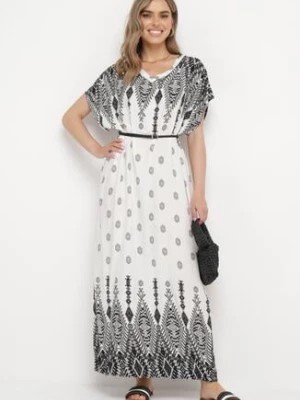 Zdjęcie produktu Biała Bawełniana Sukienka Pudełkowa Długa w Abstrakcyjny Wzór Olatias