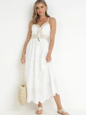 Zdjęcie produktu Biała Bawełniana Sukienka z Haftowanej Tkaniny na Regulowanych Ramiączkach Demodora