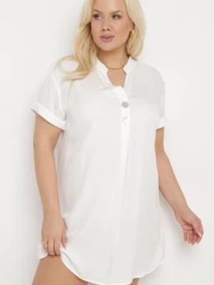 Zdjęcie produktu Biała Bawełniana Sukienka z Ozdobnymi Guzikami przy Dekolcie Liaga