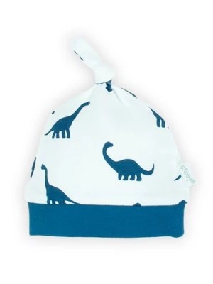 Zdjęcie produktu Biała czapeczka niemowlęca z bawełny- niebieskie dinozaury Nicol