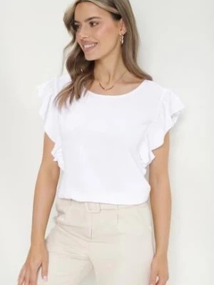 Zdjęcie produktu Biała Elegancka Bluzka z Falbankami przy Rękawach Marinera