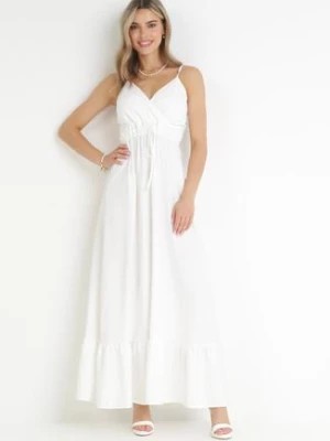 Zdjęcie produktu Biała Gładka Sukienka Maxi z Marszczoną Elastyczną Talią Tenawa