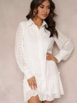 Zdjęcie produktu Biała Koronkowa Sukienka Koszulowa z Falbanką Saniah
