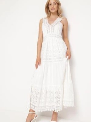 Zdjęcie produktu Biała Koronkowa Sukienka na Szerokich Ramiączkach z Falbanką Disella
