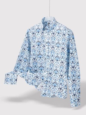 Zdjęcie produktu Biała koszula męska w niebieski roślinny wzór Pako Lorente