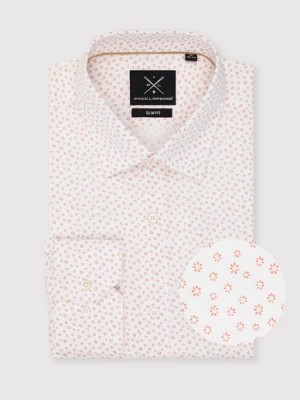 Zdjęcie produktu Biała koszula męska w pomarańczowy mikrowzór Pako Lorente