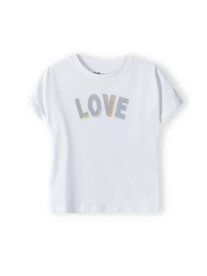 Zdjęcie produktu Biała koszulka bawełniana niemowlęca z napisem Love Minoti