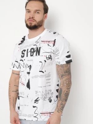 Zdjęcie produktu Biała Koszulka T-shirt z Bawełny Ozdobiony Napisami Adrican