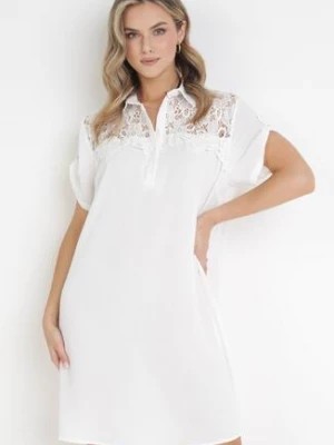 Zdjęcie produktu Biała Koszulowa Sukienka z Koronką Jetana