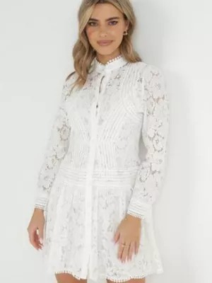 Zdjęcie produktu Biała Koszulowa Sukienka z Koronką Jolley