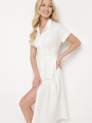 Zdjęcie produktu Biała Koszulowa Sukienka z Lnem i Wiskozą Ircilla