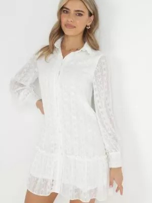 Zdjęcie produktu Biała Koszulowa Sukienka z Metaliczną Nitką Shenemi