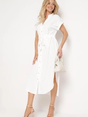 Zdjęcie produktu Biała Koszulowa Sukienka z Wiązaniem w Pasie Maudelles