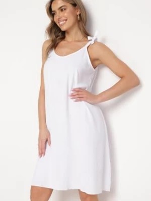 Zdjęcie produktu Biała Midi Sukienka na Wiązanych Ramiączkach o Trapezowym Fasonie Urttica