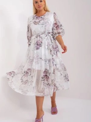 Zdjęcie produktu Biała midi sukienka plus size z paskiem Lakerta