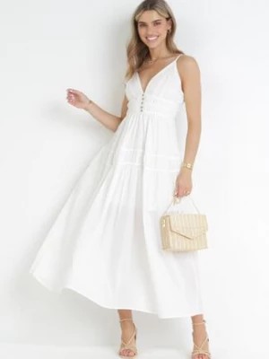 Zdjęcie produktu Biała Rozkloszowana Sukienka Maxi na Cienkich Ramiączkach Isarta
