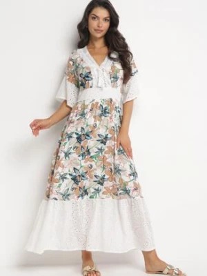 Zdjęcie produktu Biała Rozkloszowana Sukienka Maxi z Falbankami Odenna