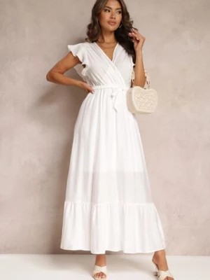 Zdjęcie produktu Biała Rozkloszowana Sukienka Maxi z Gumką w Talii Lavla