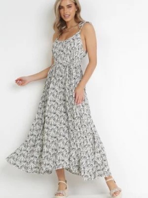 Zdjęcie produktu Biała Rozkloszowana Sukienka Maxi z Wiązanymi Ramiączkami Brigidia