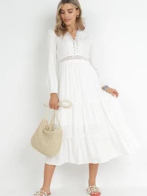 Zdjęcie produktu Biała Rozkloszowana Sukienka z Koronką Brightyn