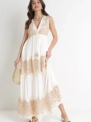 Zdjęcie produktu Biała Rozkloszowana Sukienka z Koronką i Ozdobnymi Pomponami Dorira