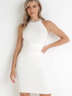 Zdjęcie produktu Biała Sukienka Dopasowana z Cyrkoniami Eirelona
