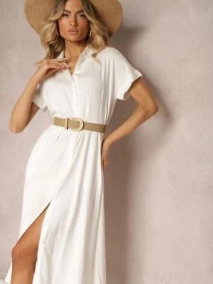 Zdjęcie produktu Biała Sukienka Koszulowa z Lnem i Wiskozą Jucilla