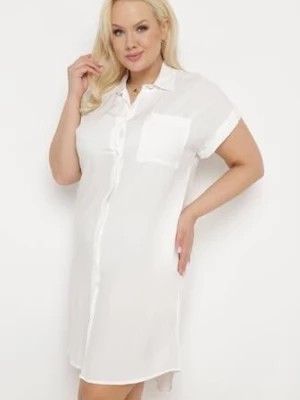 Zdjęcie produktu Biała Sukienka Koszulowa z Wiskozy z Kieszonką o Pudełkowym Fasonie Caviella