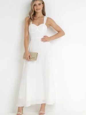Zdjęcie produktu Biała Sukienka Maxi z Ozdobnym Wiązaniem na Plecach Bremte