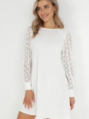 Zdjęcie produktu Biała Sukienka Mini z Przezroczystymi Rękawami i Wycięciem na Plecach Ileia