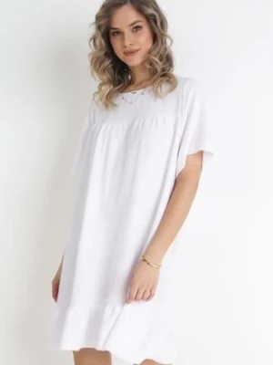 Zdjęcie produktu Biała Sukienka Mini z Rozkloszowanym Dołem i Falbanką Neothea