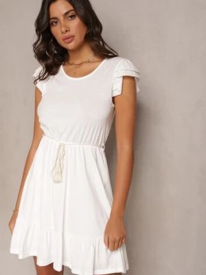 Zdjęcie produktu Biała Sukienka o Rozkloszowanym Fasonie z Bawełny Ozdobiona Falbankami Kadan