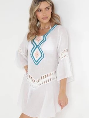 Zdjęcie produktu Biała Sukienka Tunika z Szydełkowym Zdobieniem Astrik